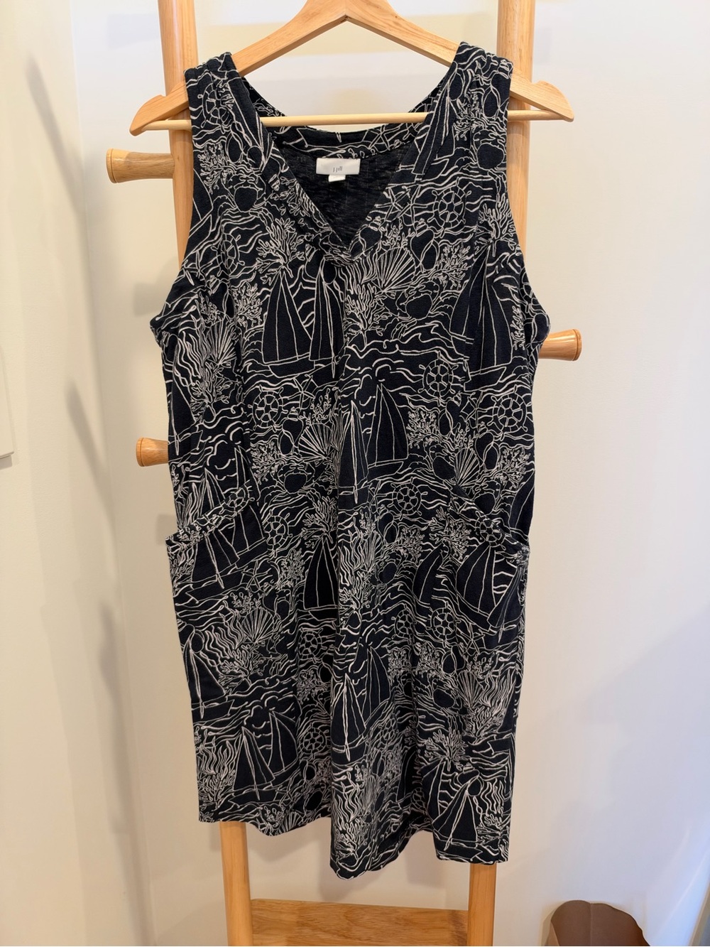 Sleeveless Navy & White Nautical Print Dress or Cover Up